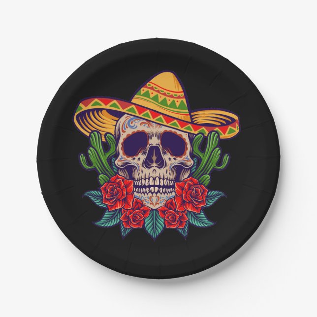 Vector cinco de mayo mexican skull illustration paper plates (Front)