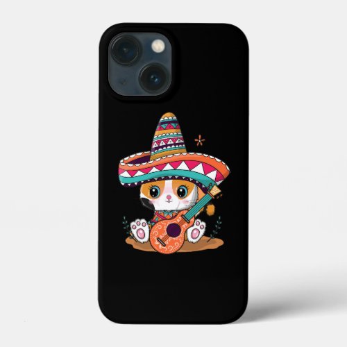 Vector cute cartoon cat with mexico hat cinco de  iPhone 13 mini case