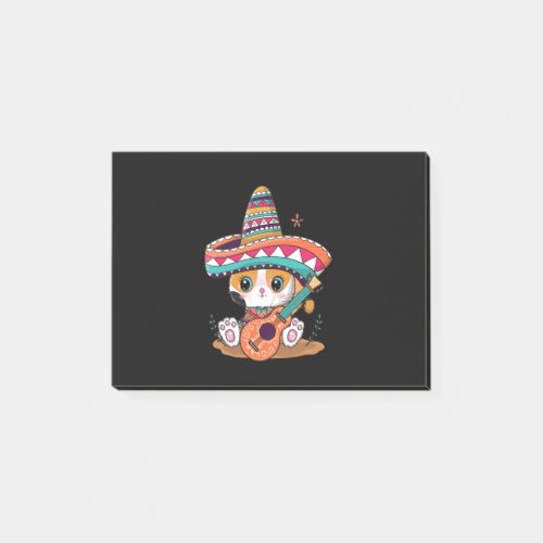 Vector cute cartoon cat with mexico hat cinco de  post_it notes