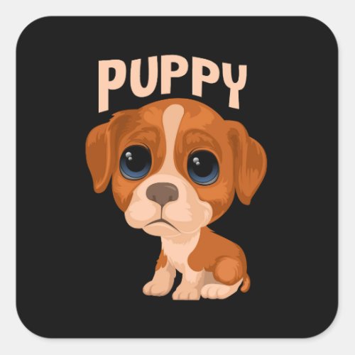 Vector cute funny puppy dog square sticker