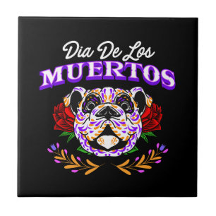 Vector decorative dog head day of the dead mexico  ceramic tile