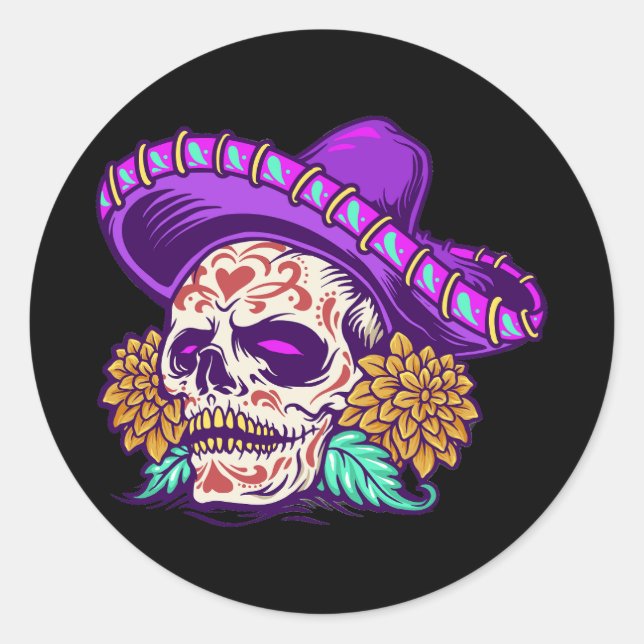 Vector dia de muertos mexican sugar skull classic round sticker (Front)