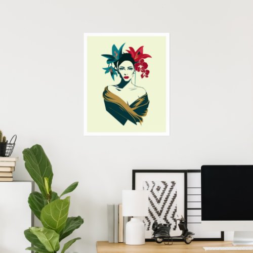 Vector Elegant Floral Woman Wall Art Poster