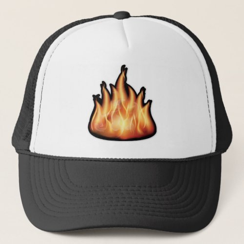 vector_flames_ HOT FIRE FLAMES BURING BLACK ORANG Trucker Hat