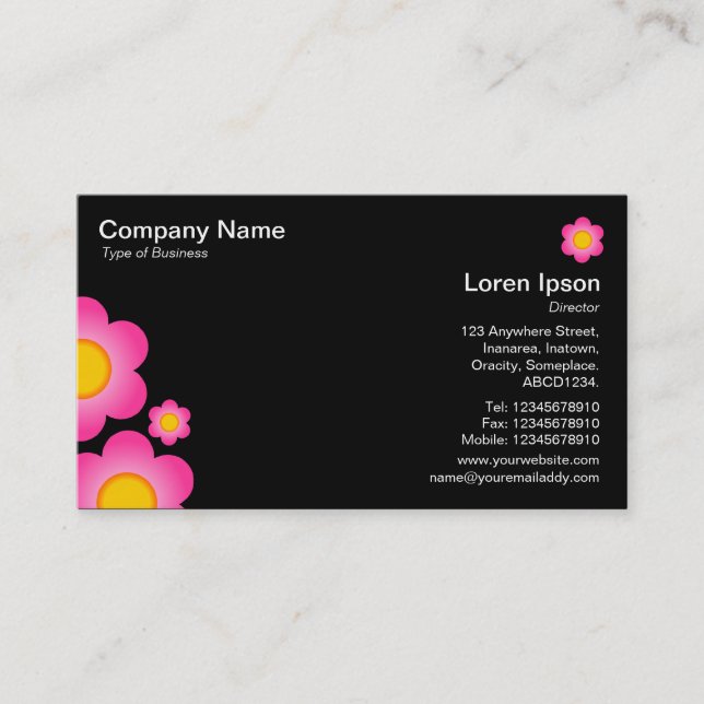 Vector Flower - Black Business Card (Front)