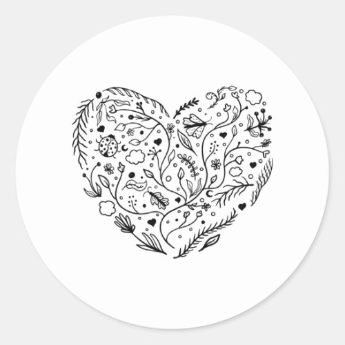 Vector heart Floral Doodle Valentines day gift Classic Round Sticker