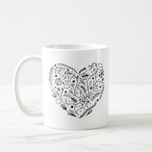 Vector heart Floral Doodle Valentines day gift Coffee Mug