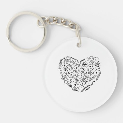 Vector heart Floral Doodle Valentines day gift Keychain