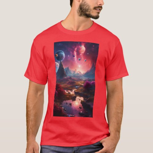 Vector Illustration 3d Planets Colourful Painting T_Shirt
