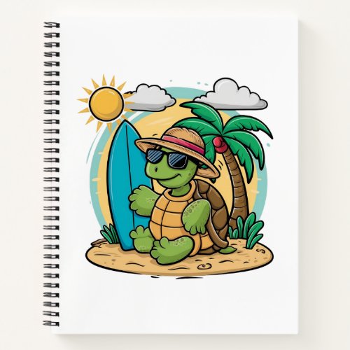 Vector illustration of a green sea turtle wearing notebook