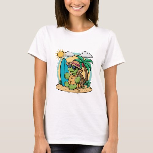 Vector illustration of a green sea turtle wearing T_Shirt