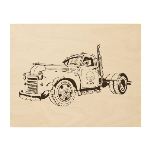 vector illustration of rat rod truck wood wall art