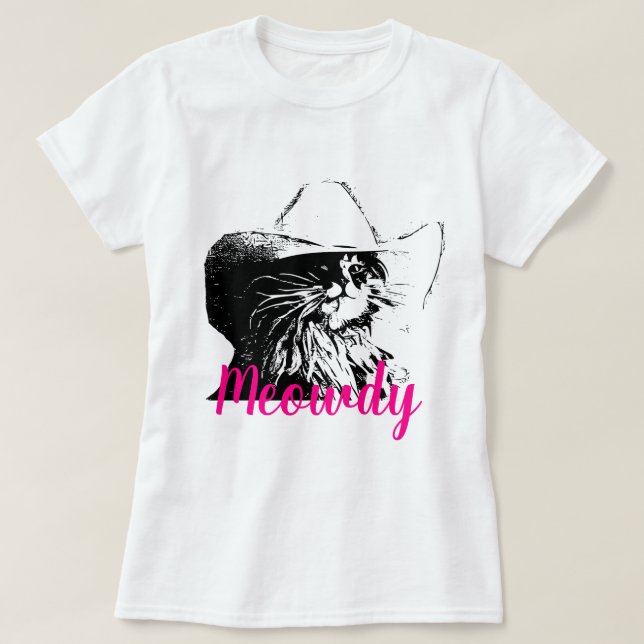 Vector Image Cat With Cowboy Hat Meowdy T-Shirt (Design Front)