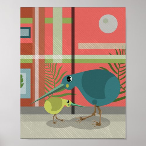 Vector Kiwi Bird Family Poster