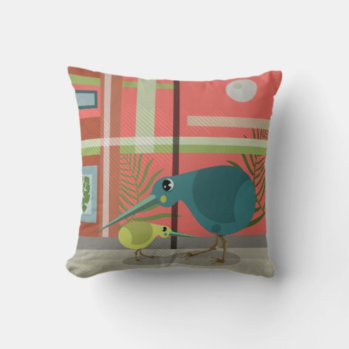 Vector Kiwi Bird Family Throw Pillow