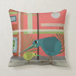 Vector Kiwi Bird Family Throw Pillow
