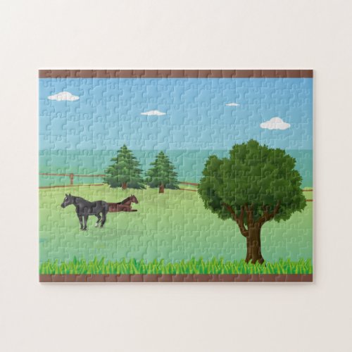 vector kunst paarden in weiland   jigsaw puzzle