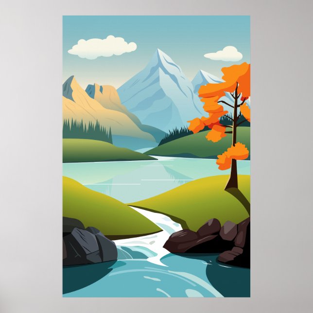 Vector Lake View Mountain Background Poster (Front)