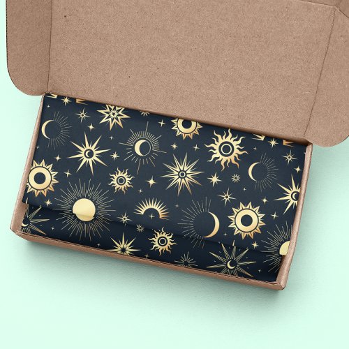 Vector Magic With Gold Sun Moon Stars Pattern Tissue Paper