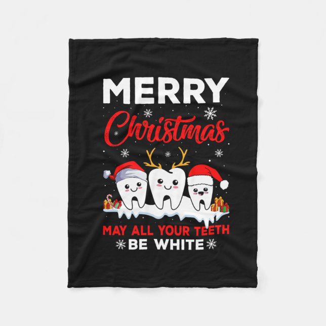 Vector merry christmas may all your teeth be white fleece blanket (Front)