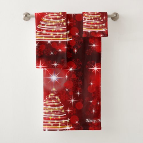 Vector Merry Christmas Tree Stars Bath Towel Set
