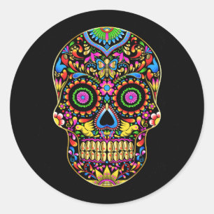 Vector mexican skull colors ornament classic round sticker