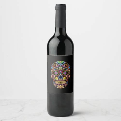 Vector mexican skull colors ornament wine label