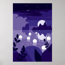 Vector Moonlit Reflected Ocean Background Poster