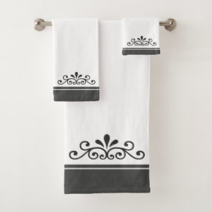Vector Ornament & Gray Stripes on White Bath Towel