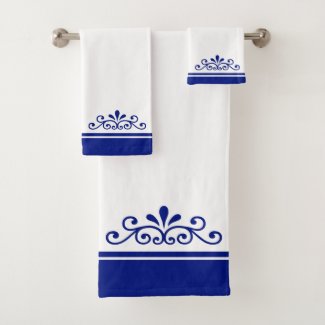 Vector Ornament & Royal Blue Stripes on Light Blue