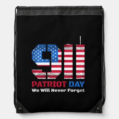Vector patriot day design with american flag and n drawstring bag