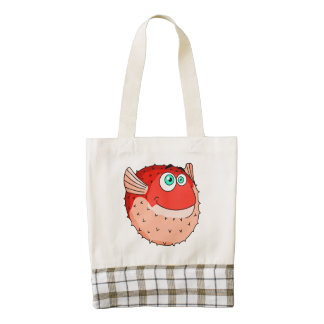 Vector Red Cartoon Puffer Fish Zazzle HEART Tote Bag