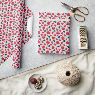 Vector Red Strawberry and Heart Wrapping Paper