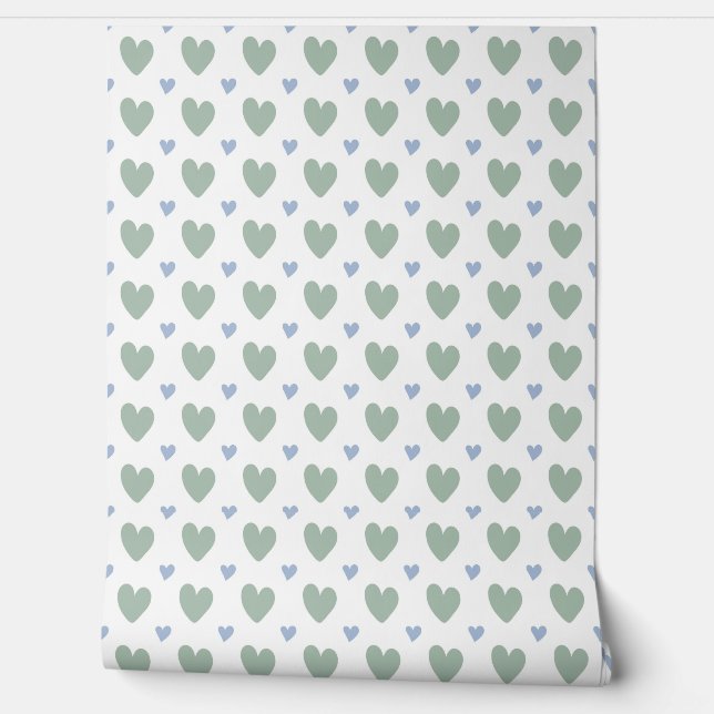 vector seamless pattern hearts in blue and mint wallpaper  (Unrolling)