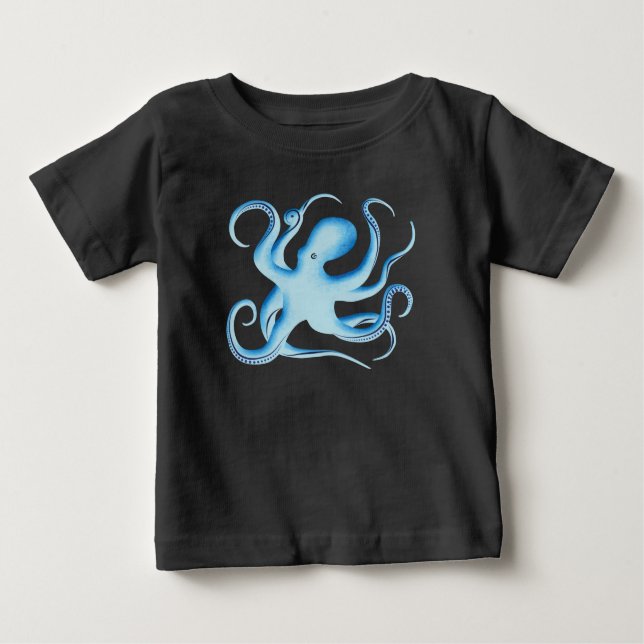 Vector Silhouette of Blue Octopus Baby T-Shirt (Front)
