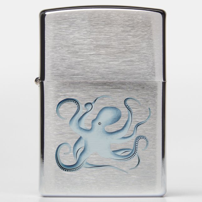 Vector Silhouette of Blue Octopus Zippo Lighter (Front)