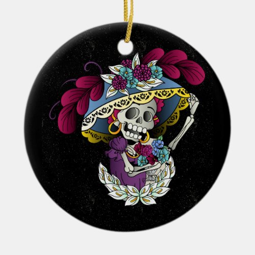Vector skull mexican catrina ceramic ornament