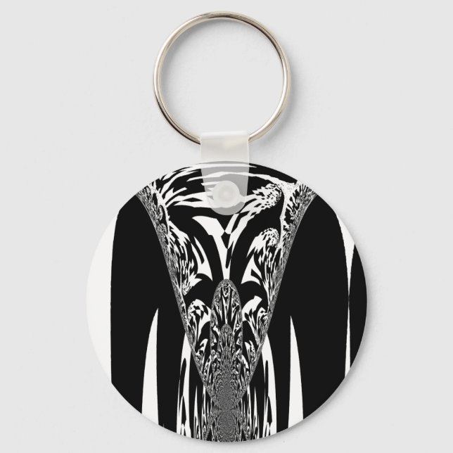 Vector Velocity Hypnotic Black White Abstract Desi Keychain (Front)
