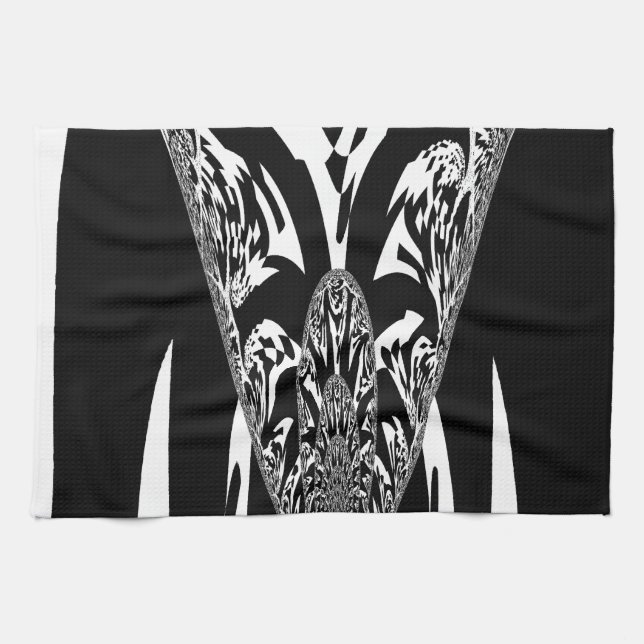 Vector Velocity Hypnotic Black White Abstract Desi Kitchen Towel (Horizontal)