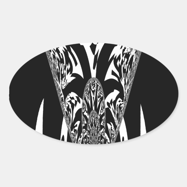 Vector Velocity Hypnotic Black White Abstract Desi Oval Sticker (Front)