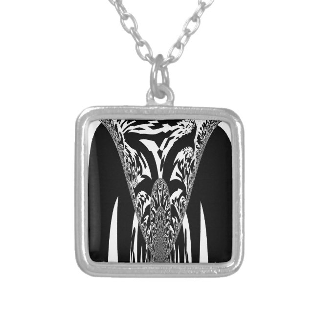 Vector Velocity Hypnotic Black White Abstract Desi Silver Plated Necklace (Front)