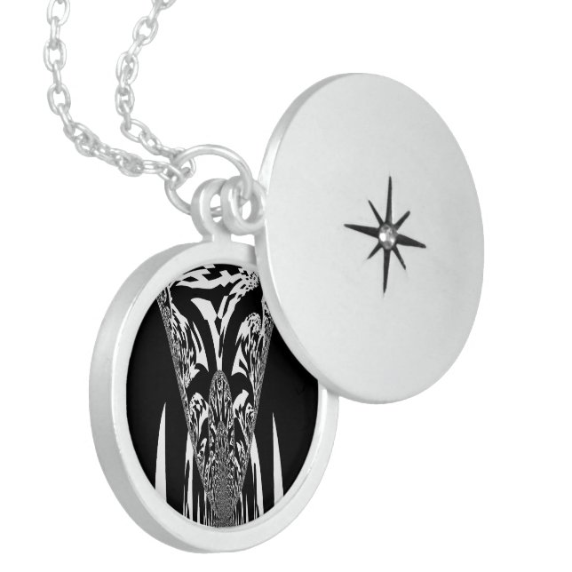 Vector Velocity Hypnotic Black White Abstract Desi Sterling Silver Necklace (Front Left)