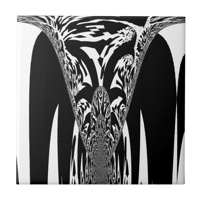 Vector Velocity Hypnotic Black White Abstract Desi Tile (Front)