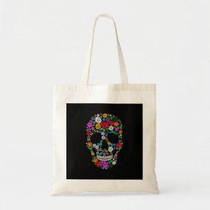 Vector vintage embroidered flower skull. muertos d tote bag