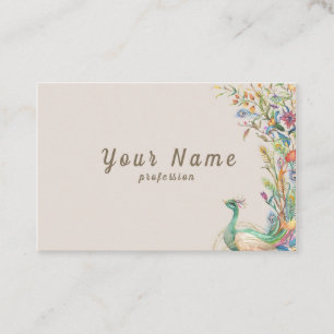 Vector watercolor peacocks flowers illustration business card