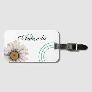 Vector White Daisy Flower Monogramed Luggage Tag