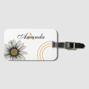 Vector White & Yellow Daisy Floral Monogramed Luggage Tag