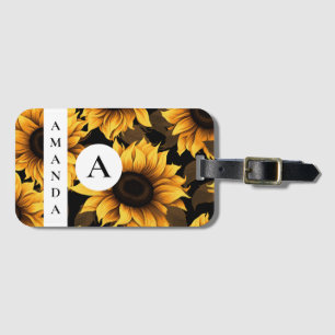 Vector Yellow Sunflower Name Stripe Monogramed Luggage Tag