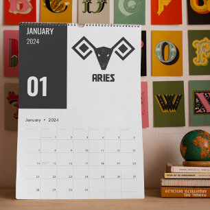 Vedic Zodiac Symbol-Geometric Rashi Forms Calendar