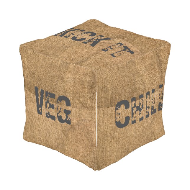 Veg Out Burlap Pouf (Angled Front)